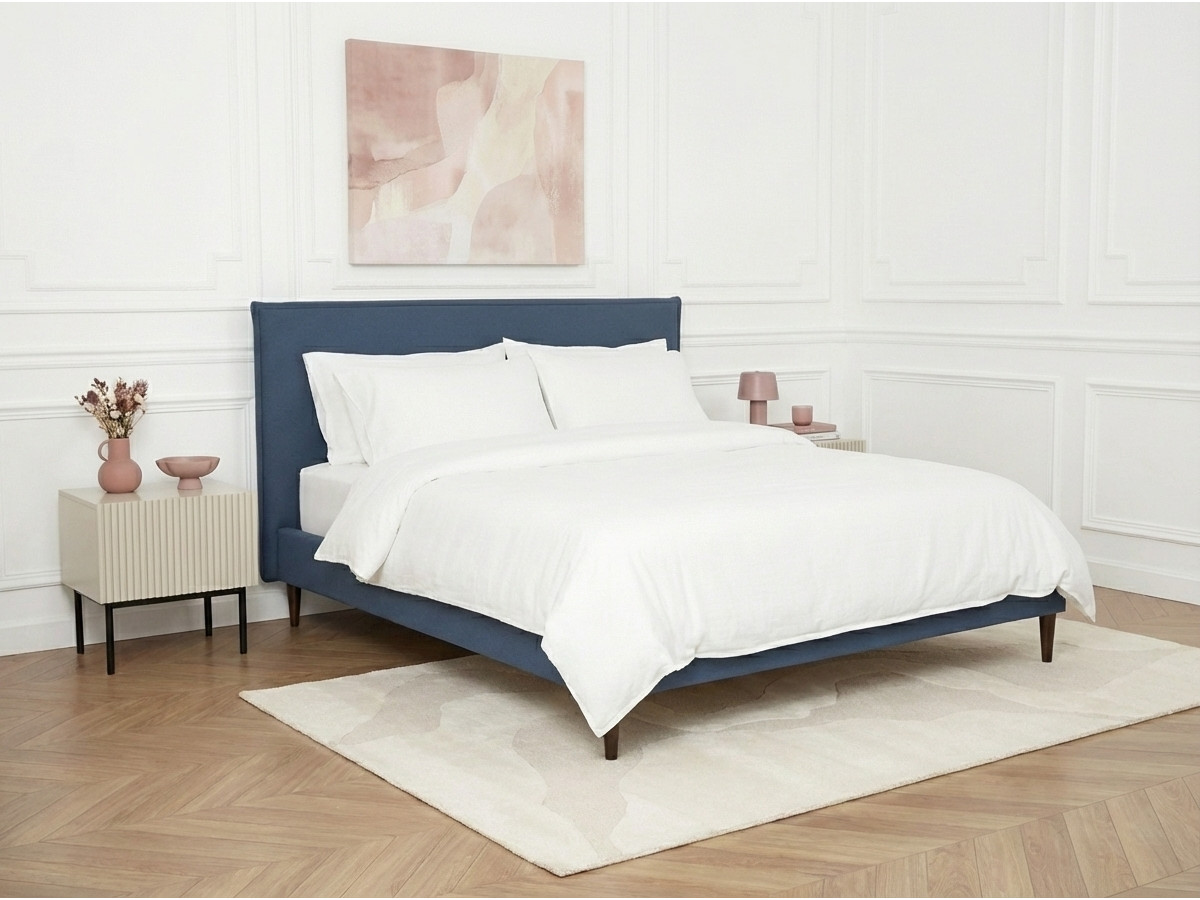 Lit SARY avec lattes massives pieds en bois wengé bleu — vue 4