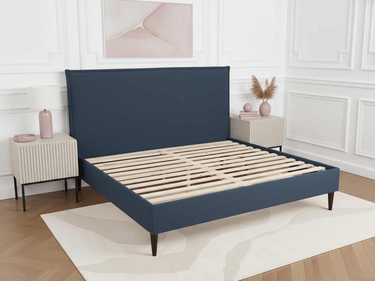 SARY bed met massieve lattenbodem en wengéhouten poten