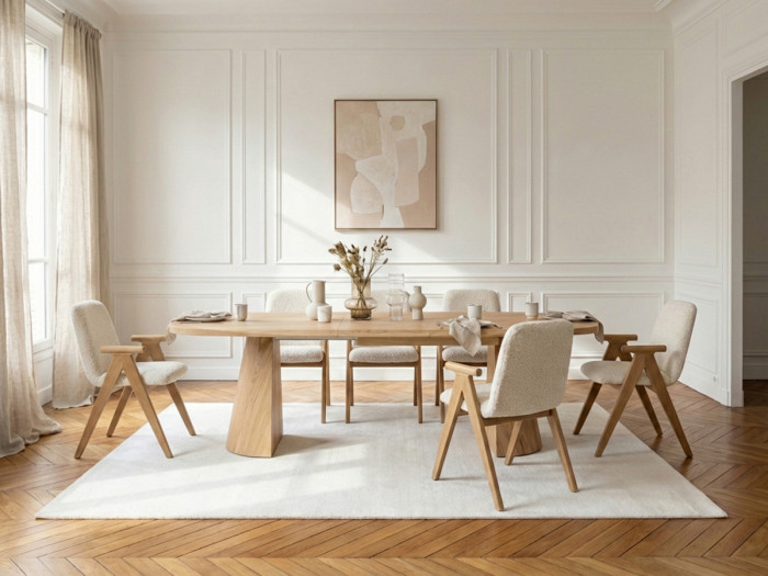 Table à manger ovale extensible 200 à 300 cm MAZARGUES placage chêne massif