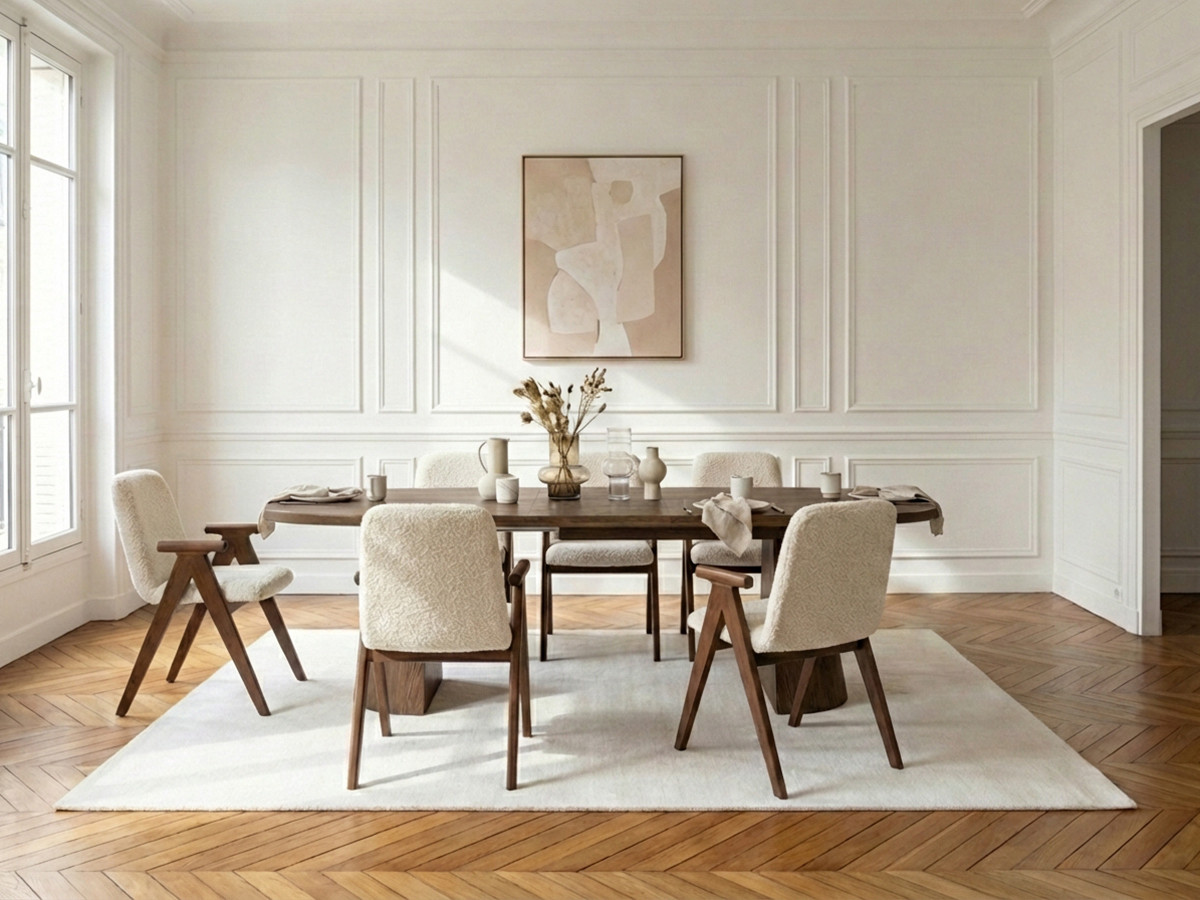 Ensemble MAZARGUES avec table à manger extensible 200 à 300 cm + 6 chaises PAGNOL placage chêne massif