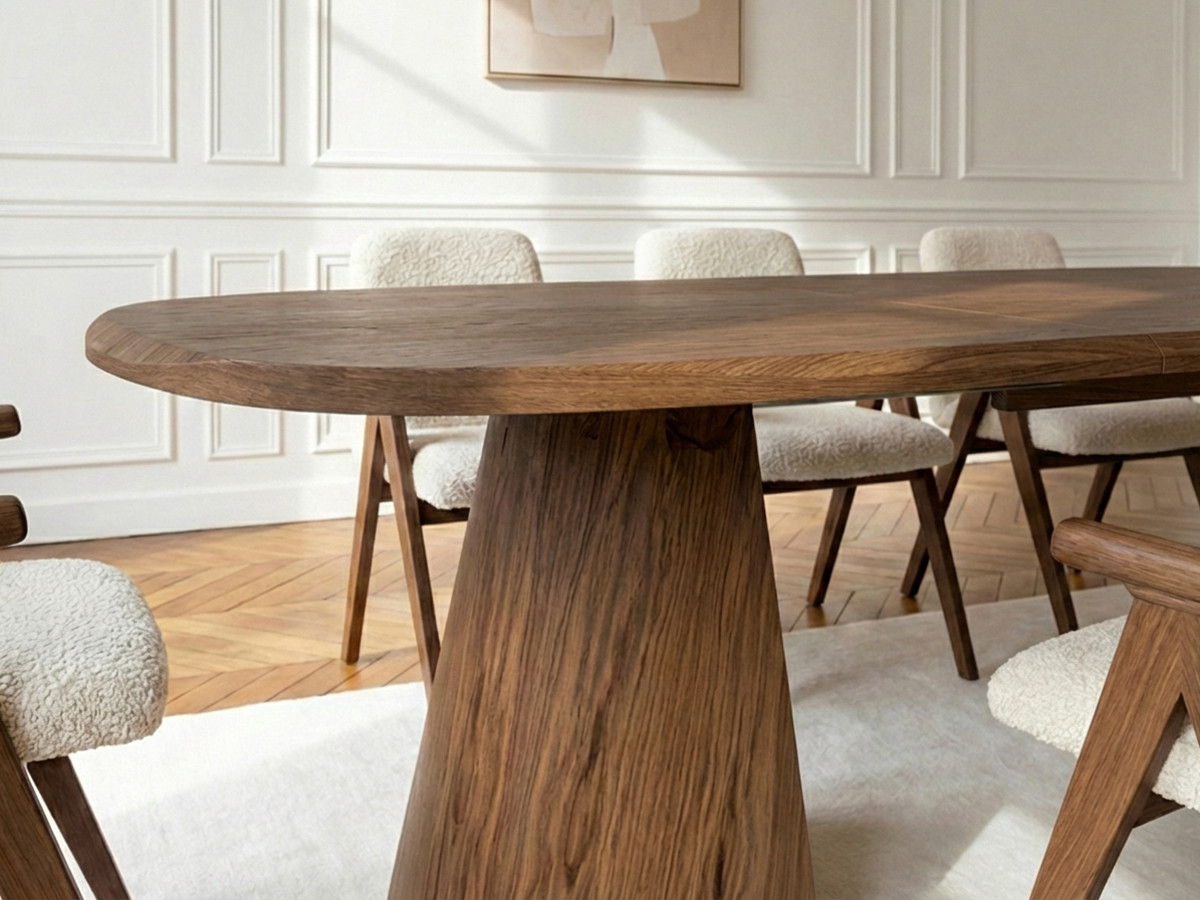 Ensemble MAZARGUES avec table à manger extensible 200 à 300 cm + 6 chaises PAGNOL placage chêne massif marron foncé — vue 5