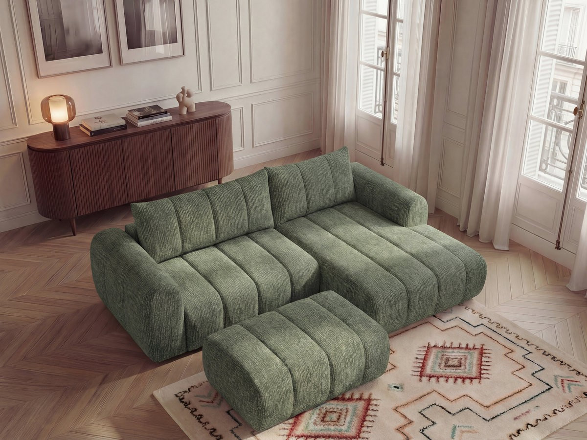 Canapé d'angle NESTY chiné avec pouf vert clair — vue 5