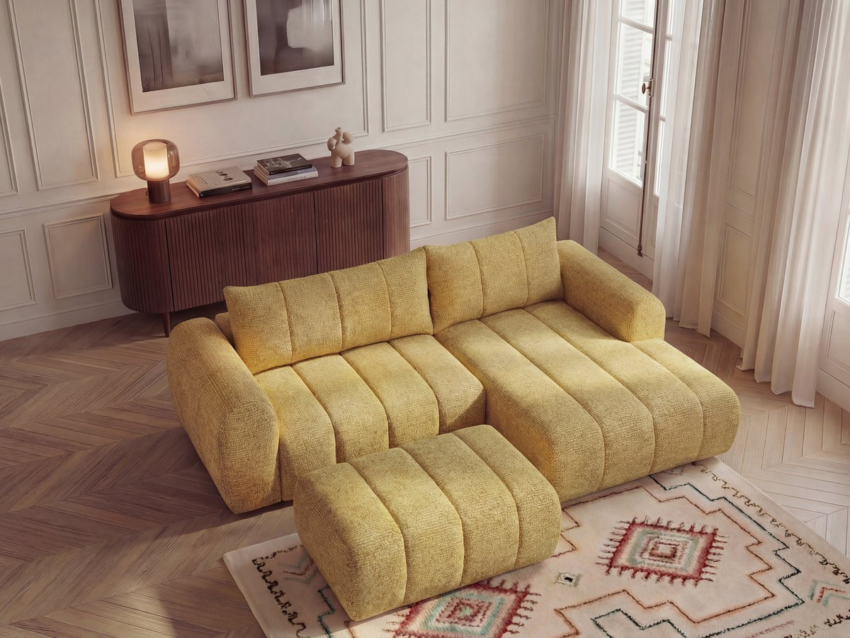 Canapé d'angle NESTY chiné avec pouf jaune — vue 5