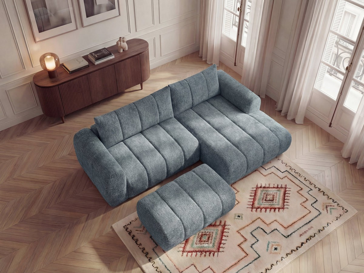 Canapé d'angle NESTY chiné avec pouf bleu — vue 5