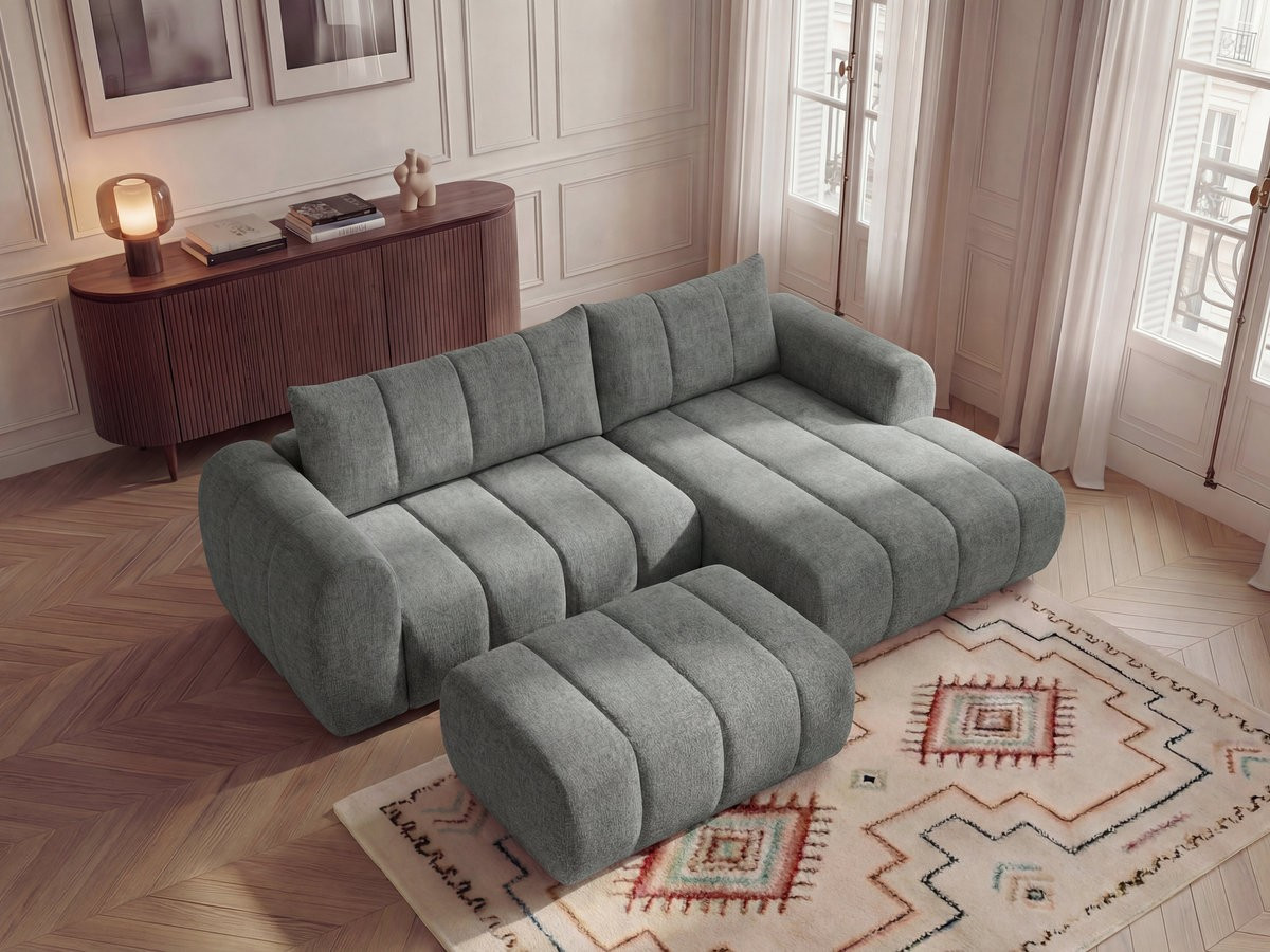 Canapé d'angle NESTY chiné avec pouf gris foncé — vue 5