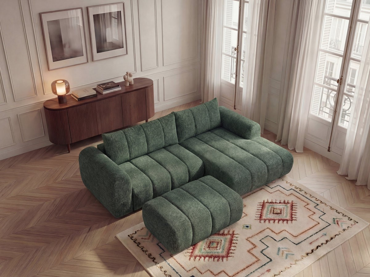 Canapé d'angle NESTY chiné avec pouf vert foncé — vue 5