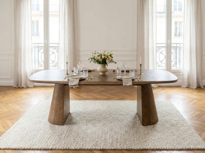 Table à manger ovale extensible 200 à 300 cm MAZARGUES placage chêne massif