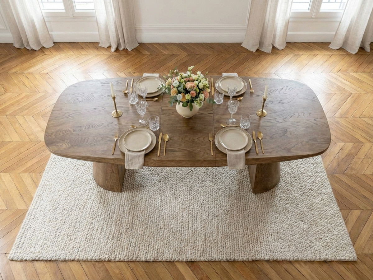 Uitschuifbare rechthoekige ronde eettafel 200 tot 300 cm MAZARGUES massief eiken fineer