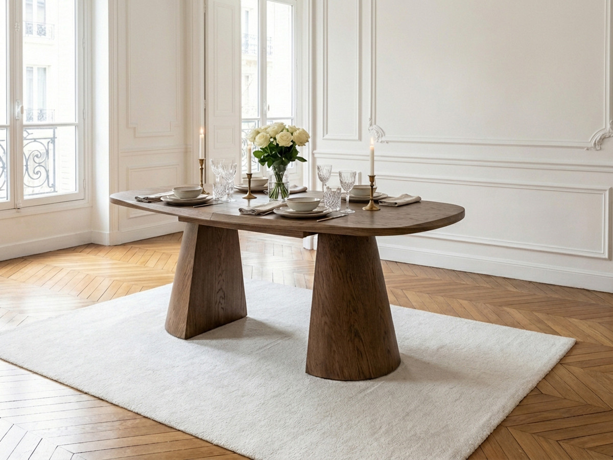Uitschuifbare rechthoekige ronde eettafel 200 tot 300 cm MAZARGUES massief eiken fineer