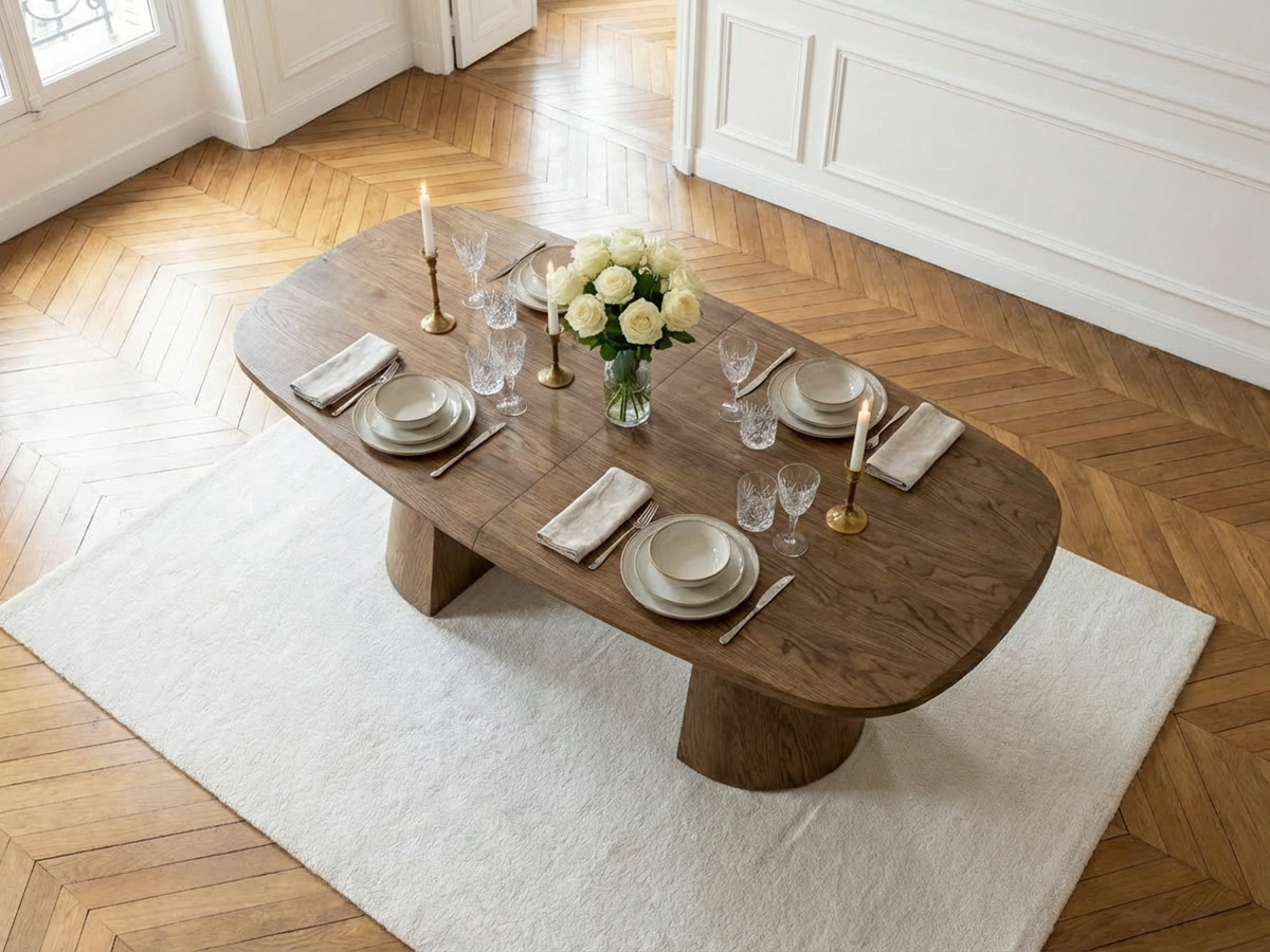Uitschuifbare rechthoekige ronde eettafel 200 tot 300 cm MAZARGUES massief eiken fineer