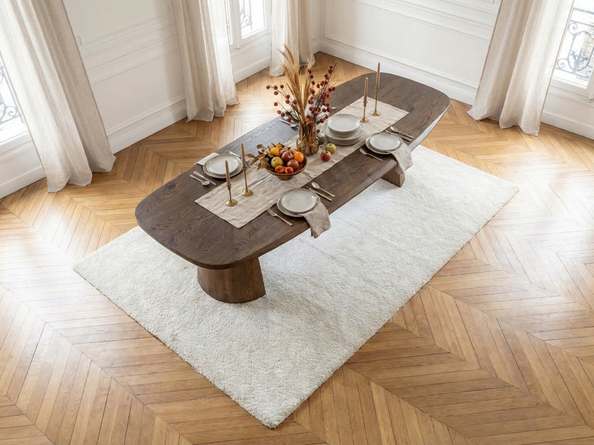 Uitschuifbare rechthoekige ronde eettafel 200 tot 300 cm MAZARGUES massief eiken fineer