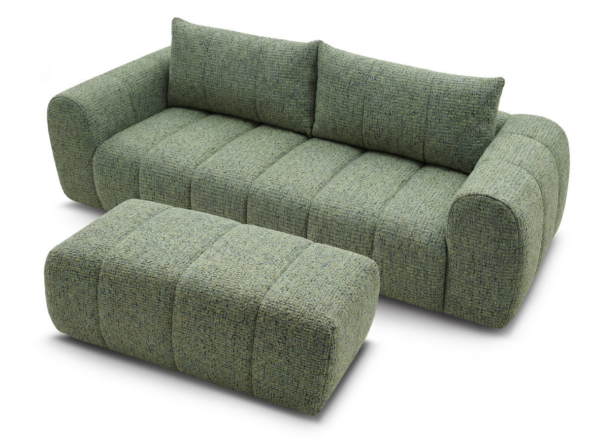 Canapé droit fixe 3 places NESTY tissu chiné avec pouf