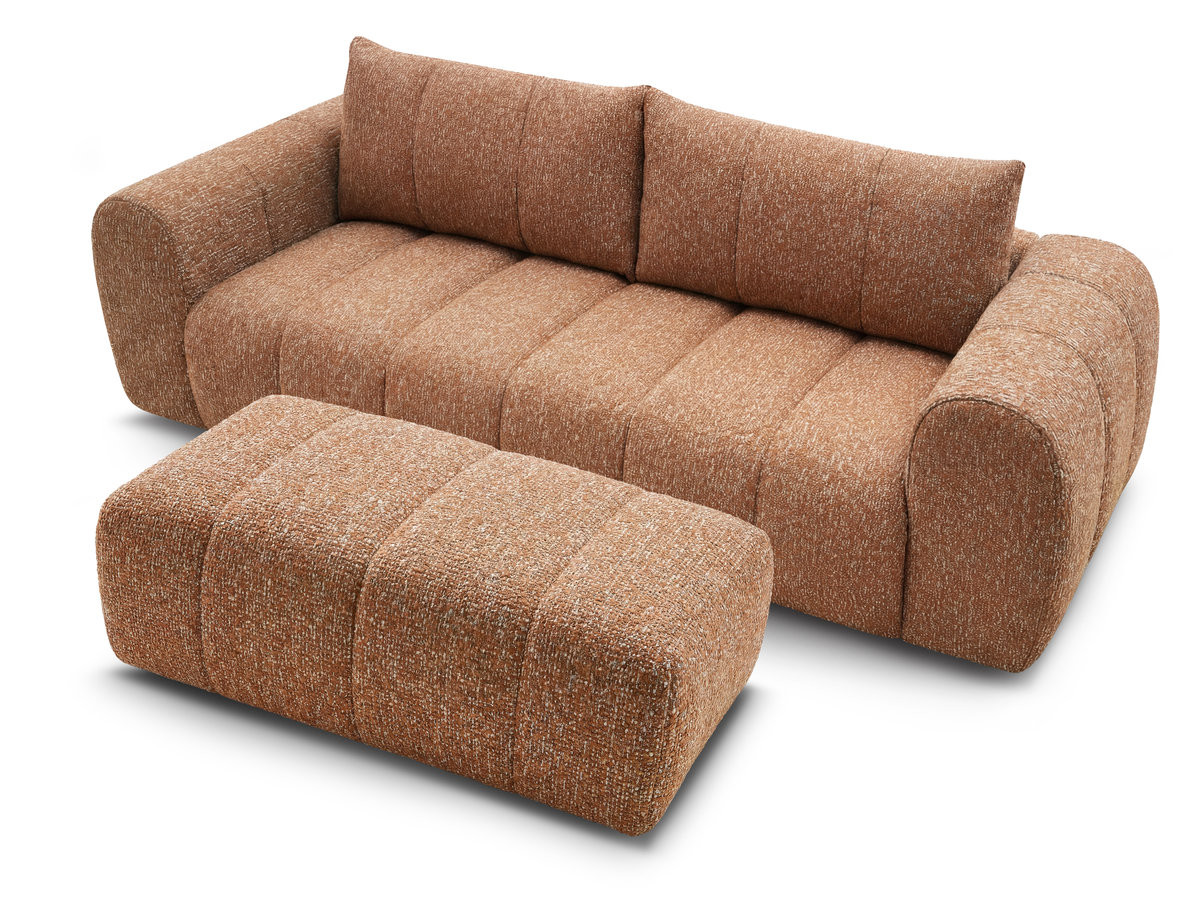 Canapé droit fixe 3 places NESTY tissu chiné avec pouf