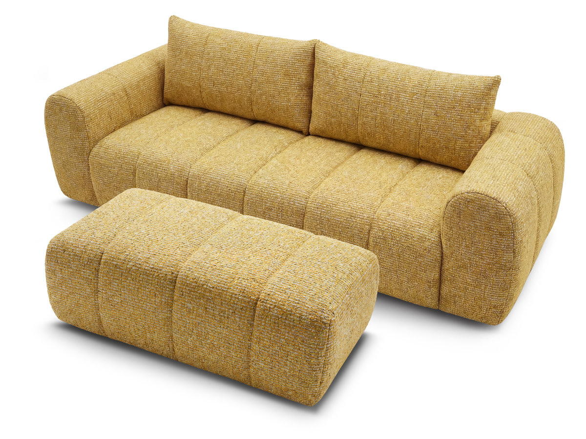 Canapé droit fixe 3 places NESTY tissu chiné avec pouf