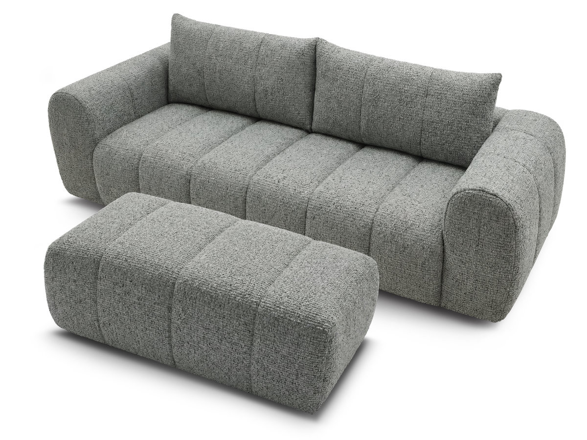 Canapé droit fixe 3 places NESTY tissu chiné avec pouf