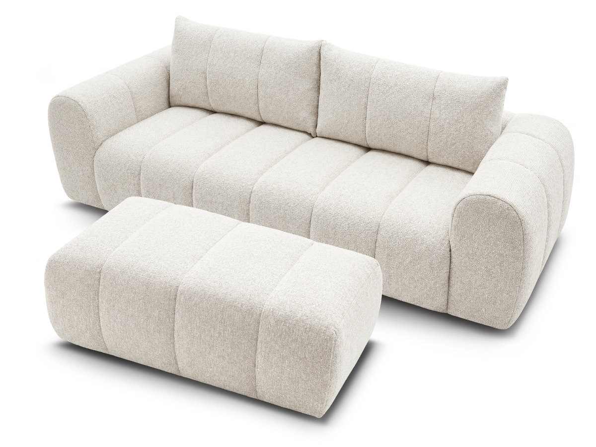 Canapé droit fixe 3 places NESTY tissu chiné avec pouf