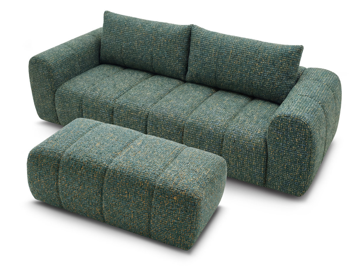 Canapé droit fixe 3 places NESTY tissu chiné avec pouf