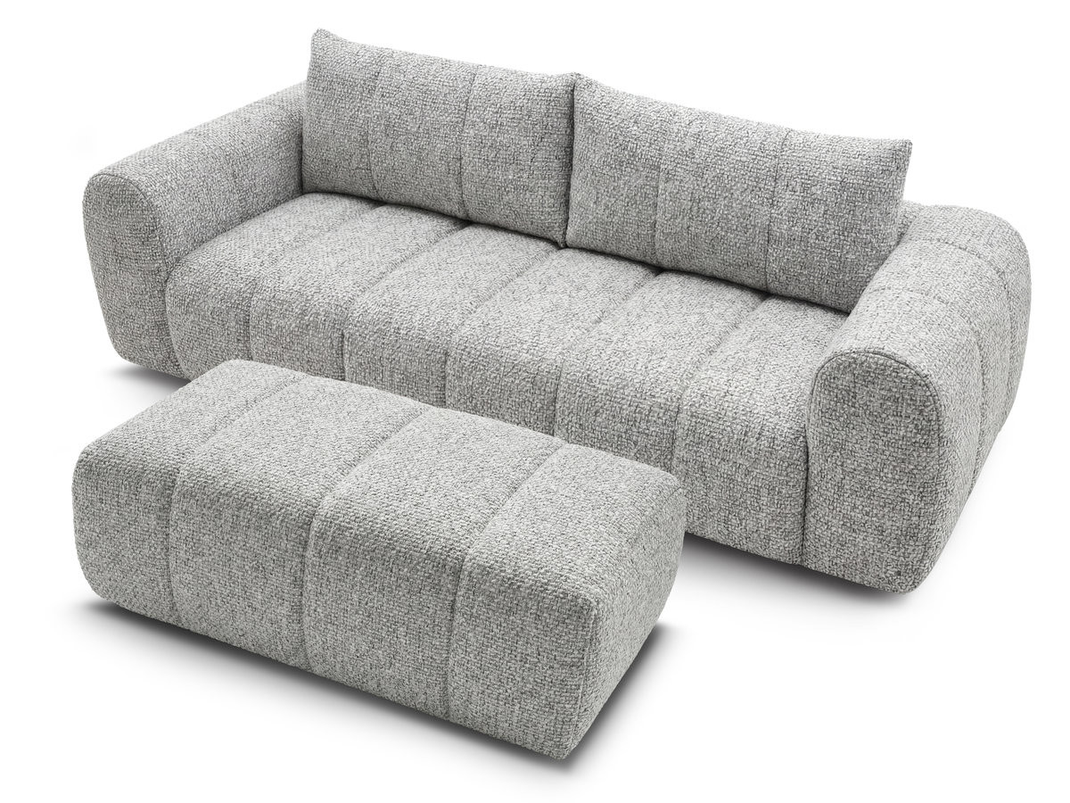 Canapé droit fixe 3 places NESTY tissu chiné avec pouf