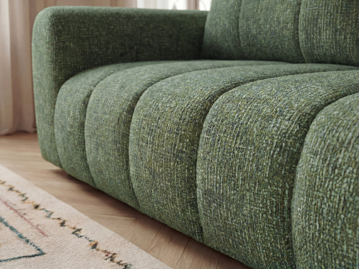 Canapé droit fixe 3 places NESTY tissu chiné avec pouf