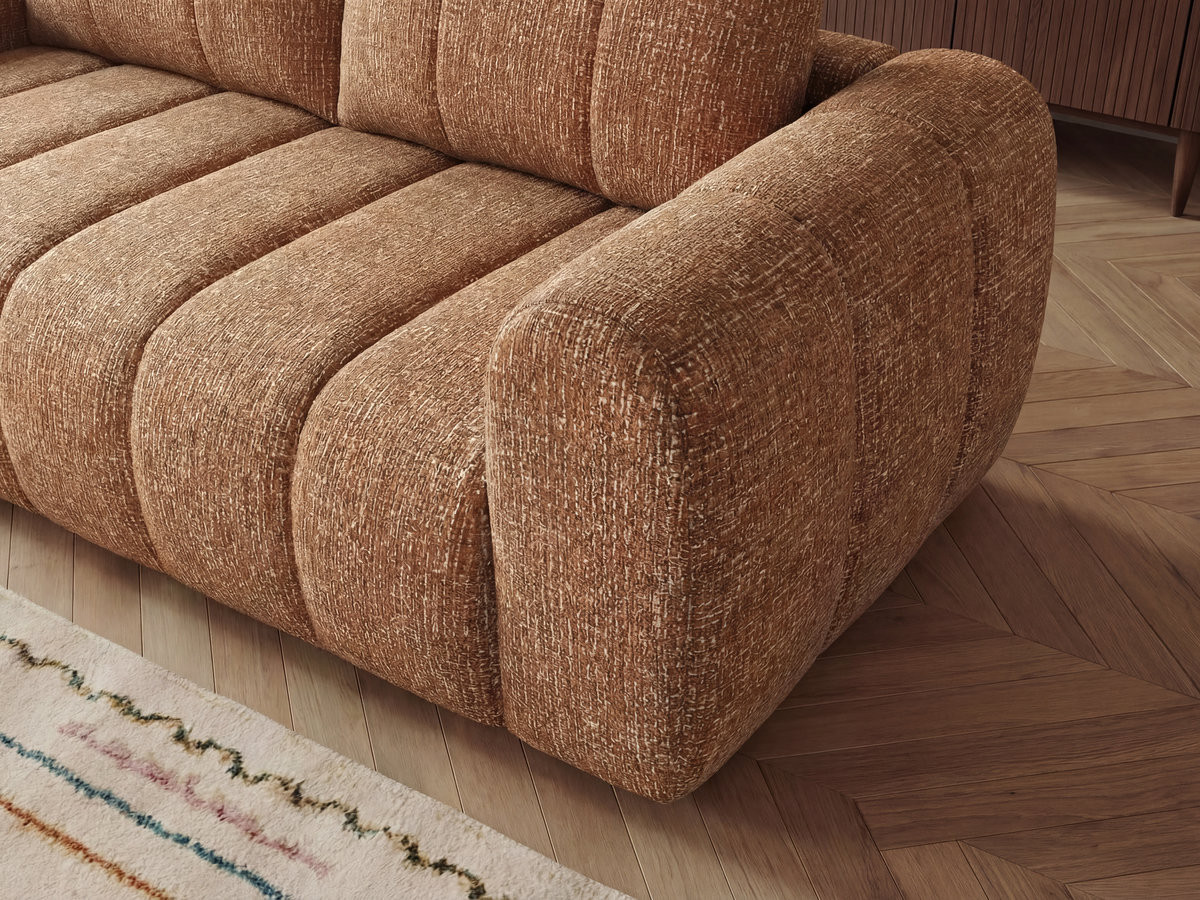 Canapé droit fixe 3 places NESTY tissu chiné avec pouf