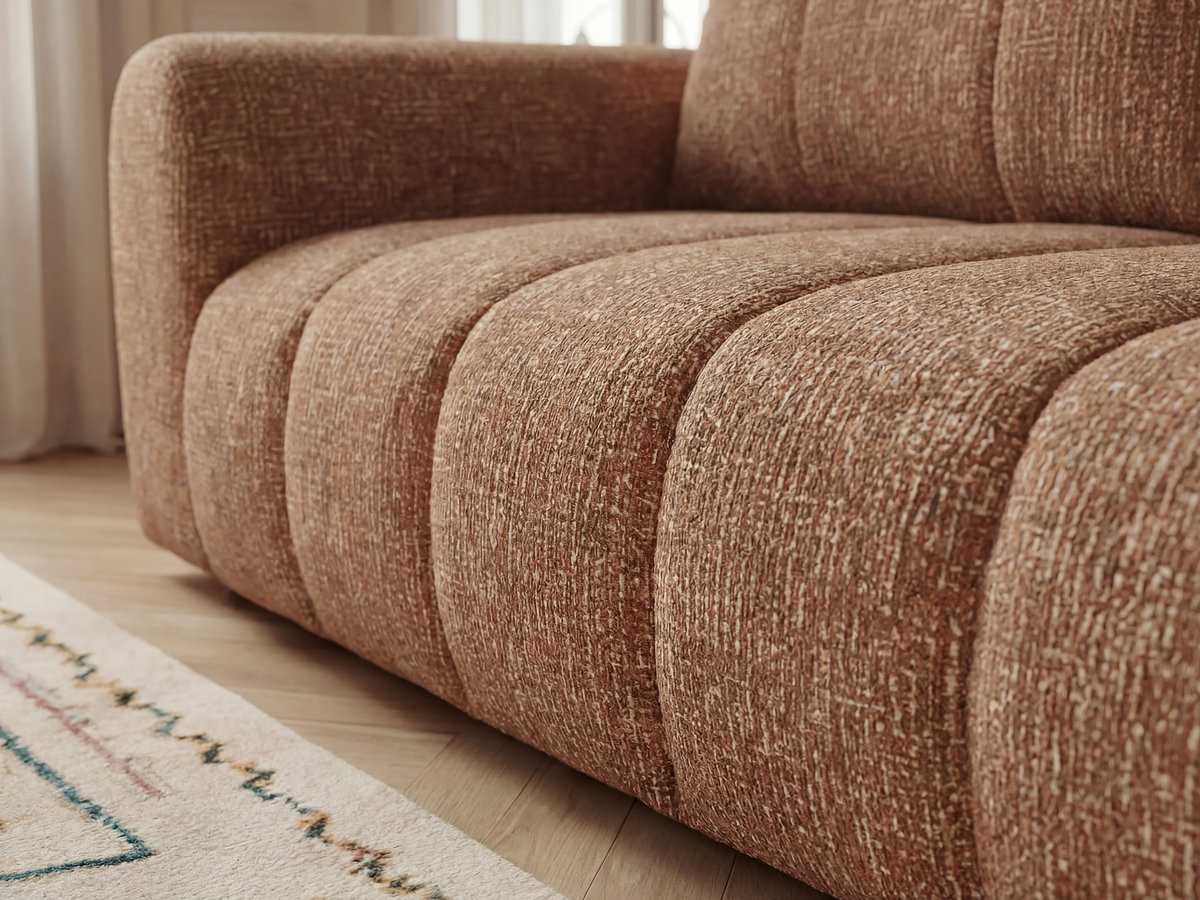 Canapé droit fixe 3 places NESTY tissu chiné avec pouf