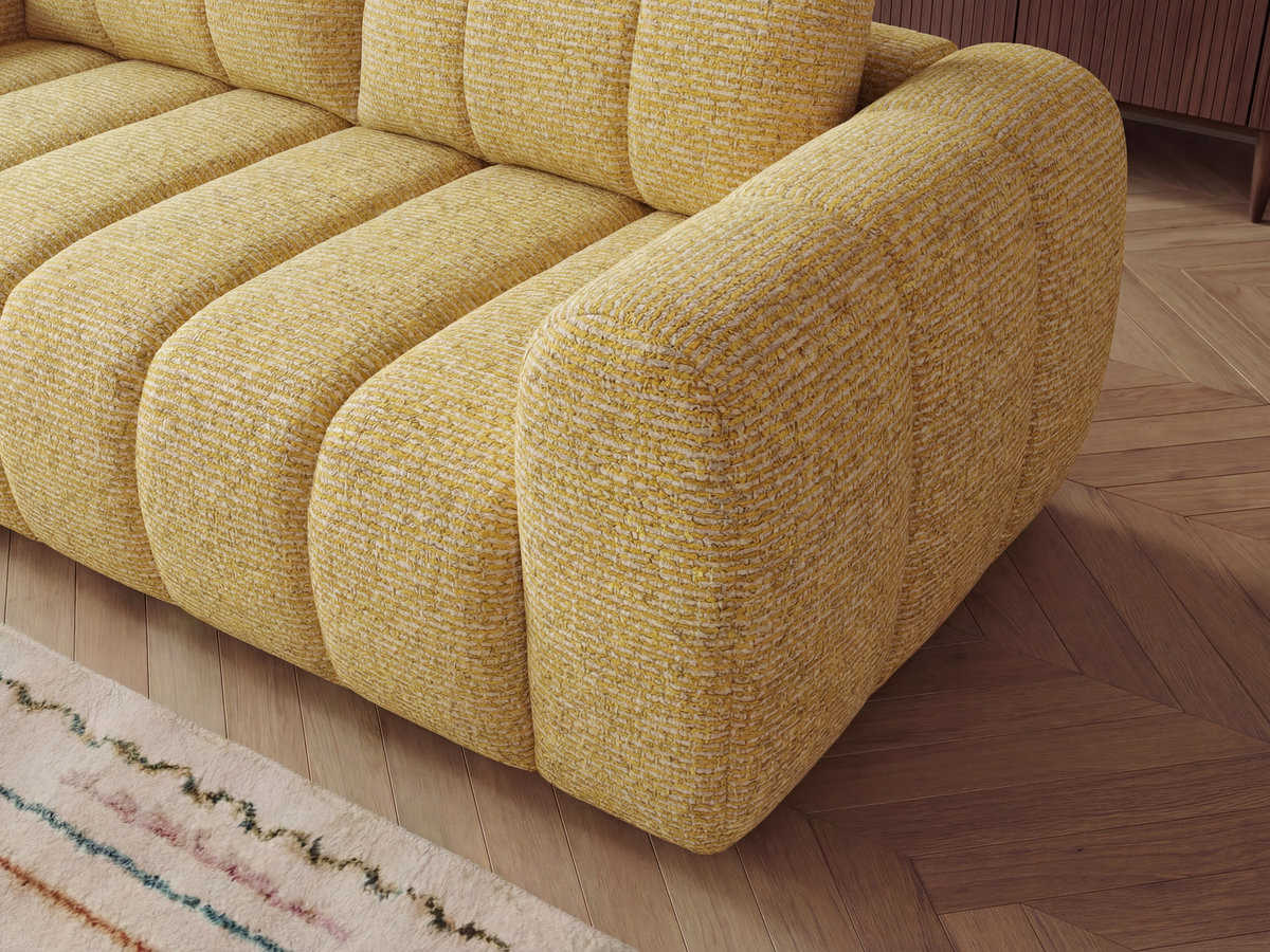 Canapé droit fixe 3 places NESTY tissu chiné avec pouf