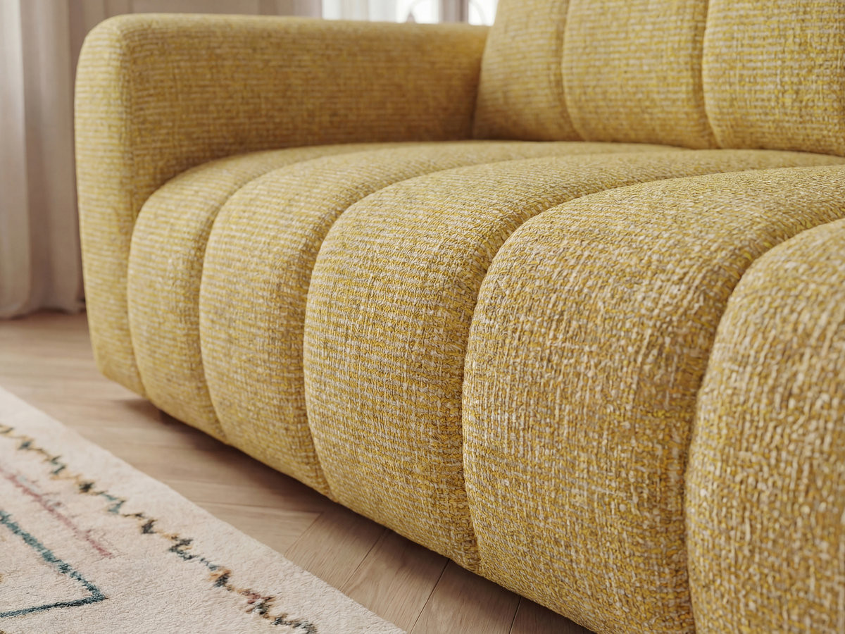 Canapé droit fixe 3 places NESTY tissu chiné avec pouf