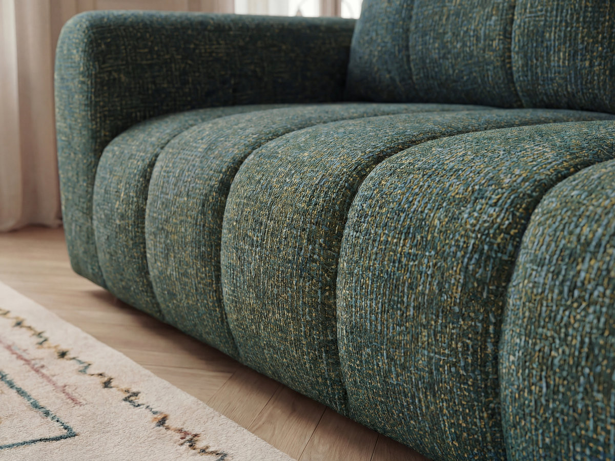 Canapé droit fixe 3 places NESTY tissu chiné avec pouf