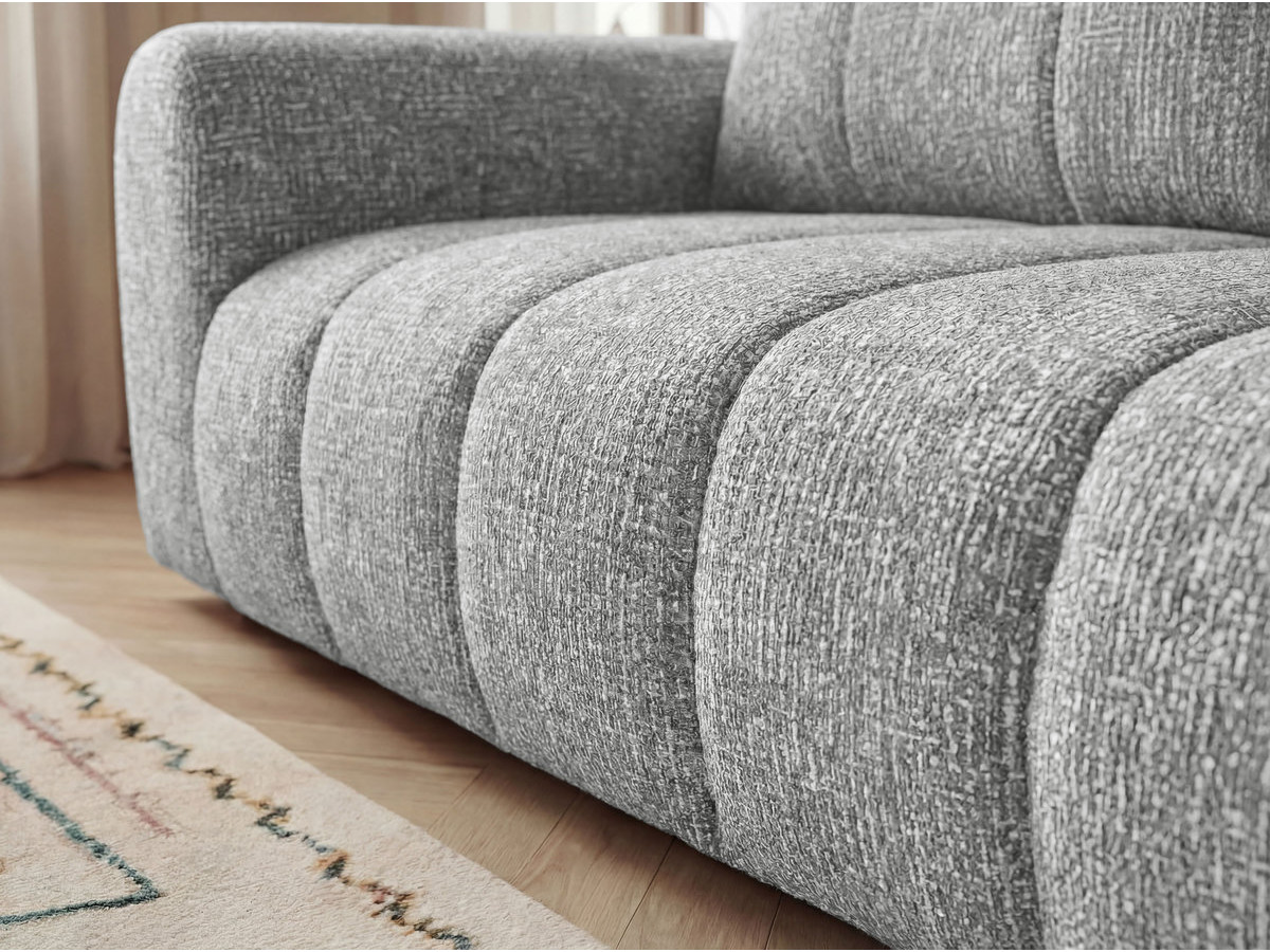 Canapé droit fixe 3 places NESTY tissu chiné avec pouf