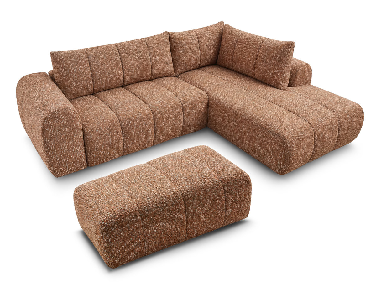 NESTY vaste L-vormige hoekbank in gemêleerde stof met voetenbank