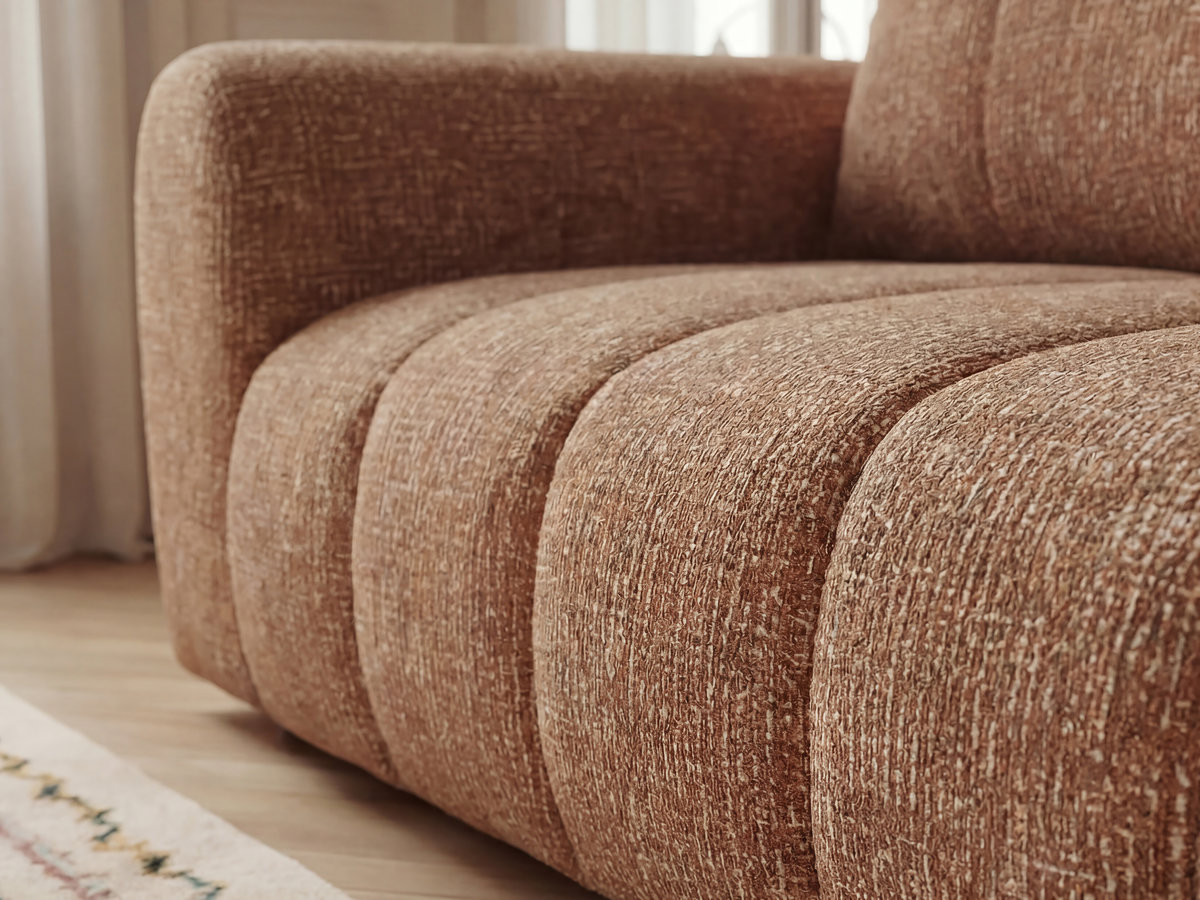 NESTY vaste L-vormige hoekbank in gemêleerde stof met voetenbank