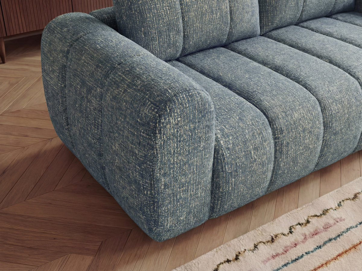 Canapé d'angle L NESTY chiné avec pouf bleu — vue 6