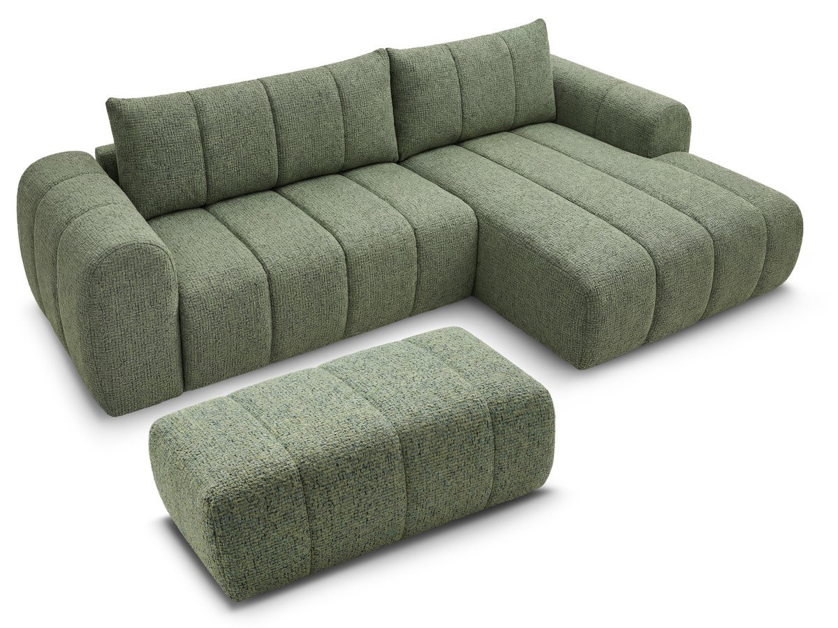 Canapé d'angle fixe NESTY tissu chiné avec pouf