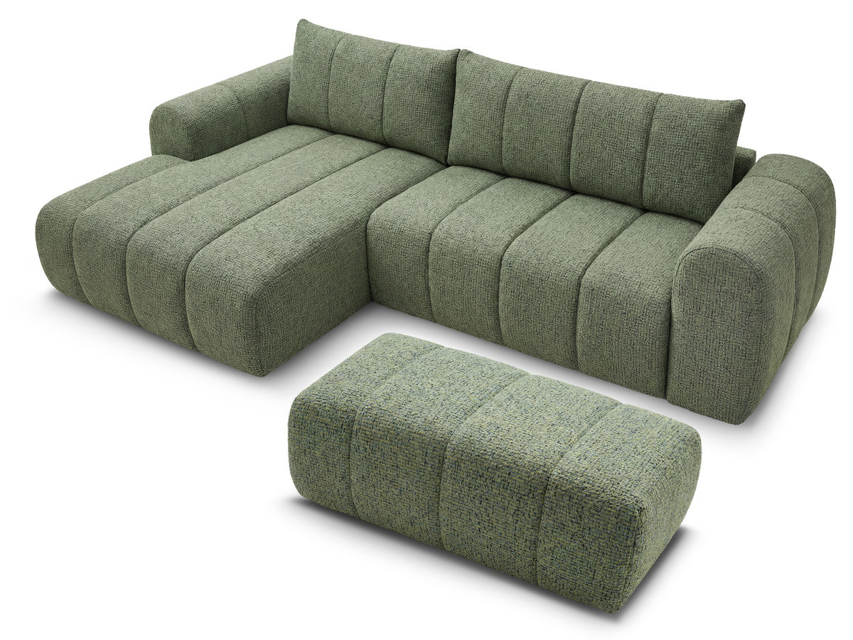 Canapé d'angle fixe NESTY tissu chiné avec pouf