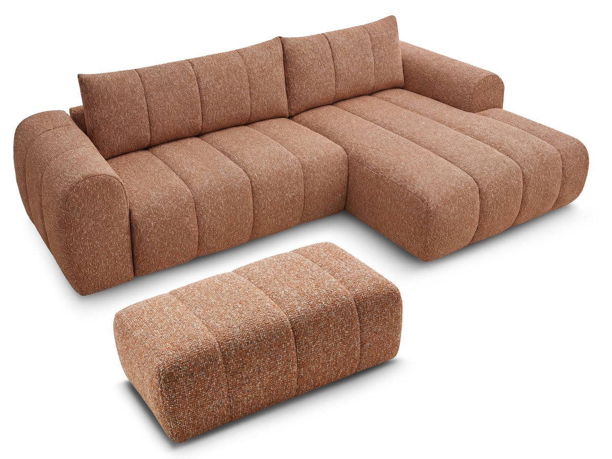 Canapé d'angle fixe NESTY tissu chiné avec pouf