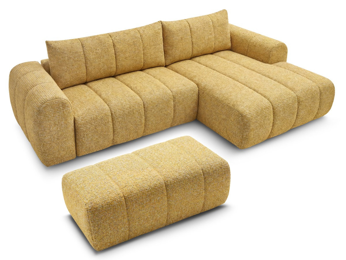 Canapé d'angle fixe NESTY tissu chiné avec pouf