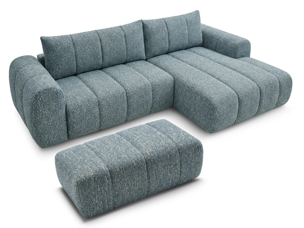 Canapé d'angle fixe NESTY tissu chiné avec pouf