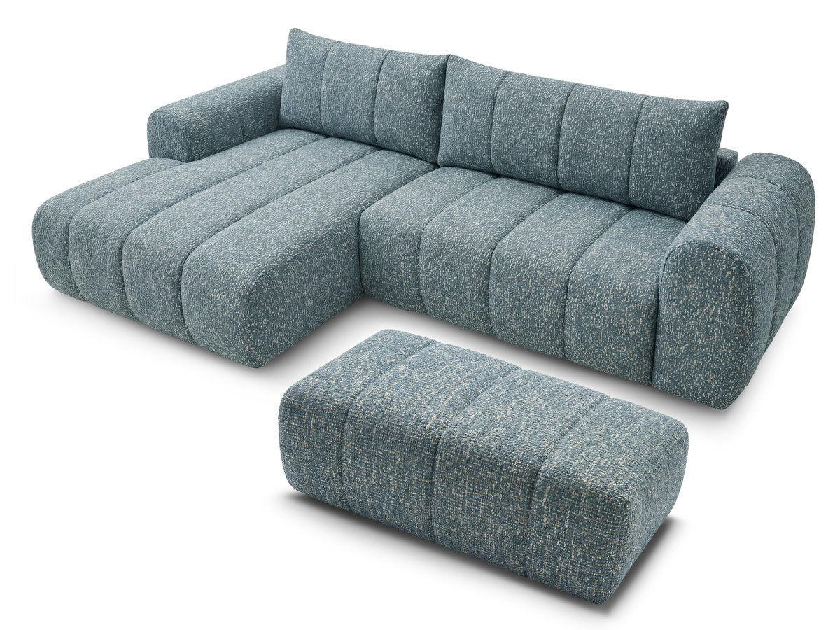 Canapé d'angle fixe NESTY tissu chiné avec pouf
