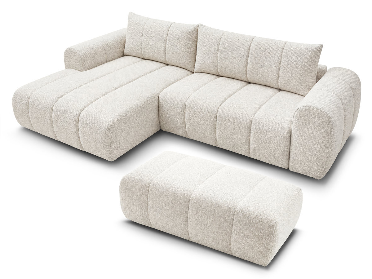 Canapé d'angle fixe NESTY tissu chiné avec pouf