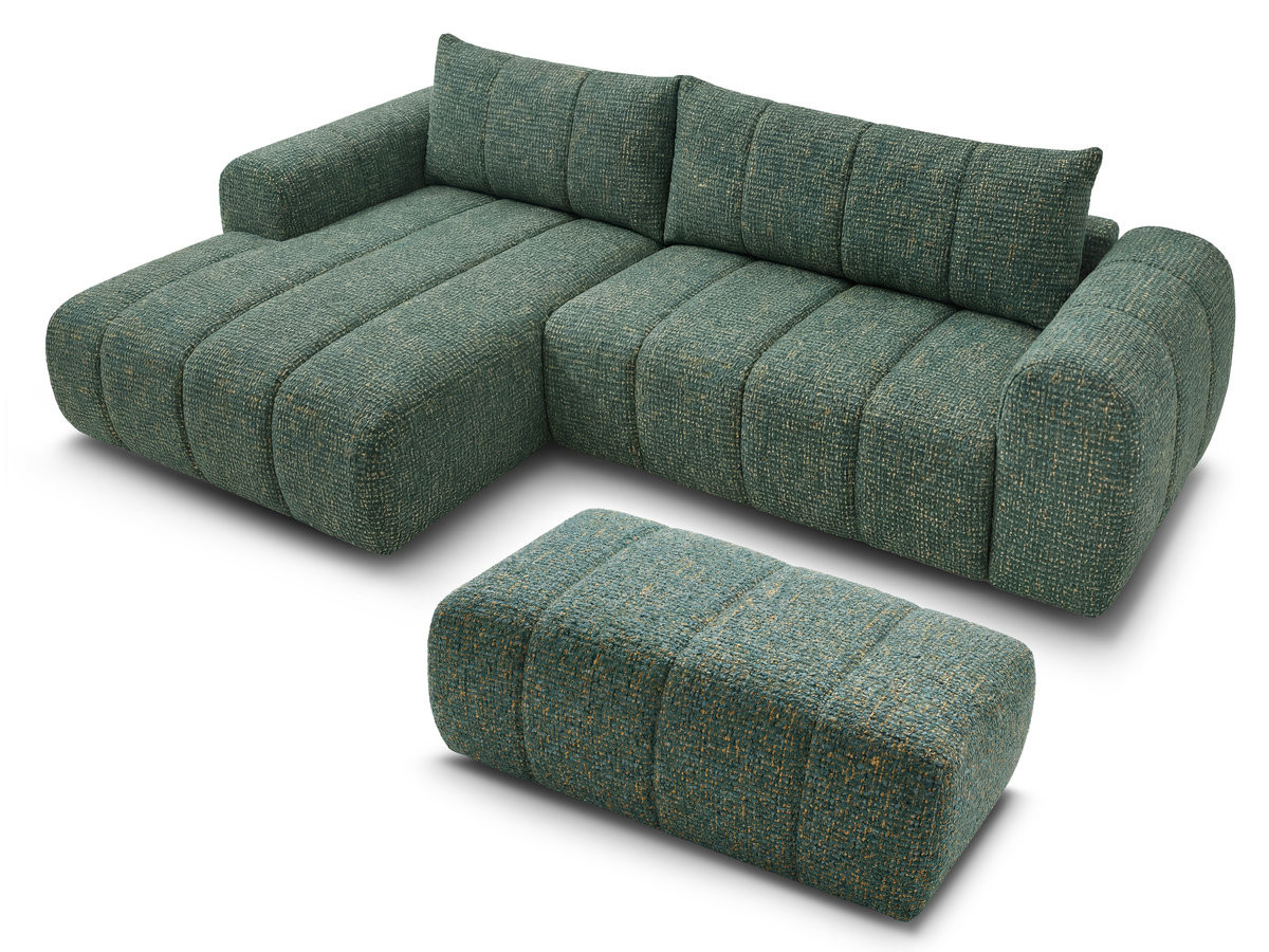 Canapé d'angle fixe NESTY tissu chiné avec pouf