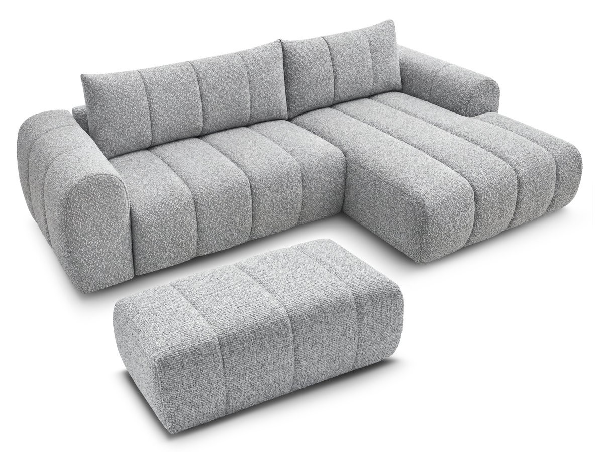 Canapé d'angle fixe NESTY tissu chiné avec pouf