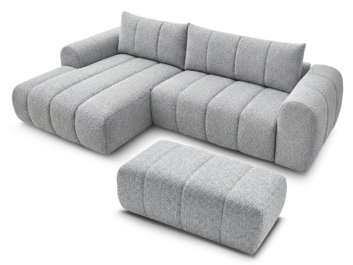 Canapé d'angle fixe NESTY tissu chiné avec pouf
