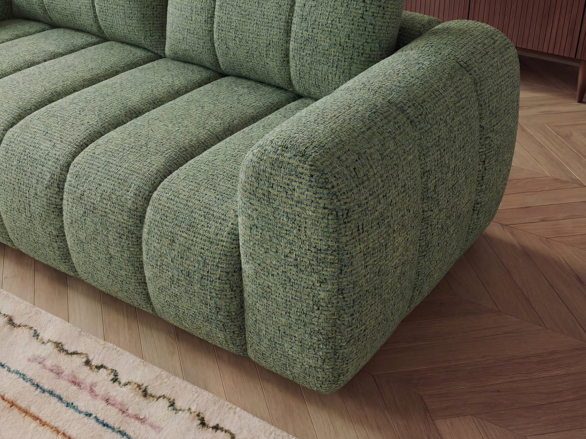 Canapé d'angle fixe NESTY tissu chiné avec pouf