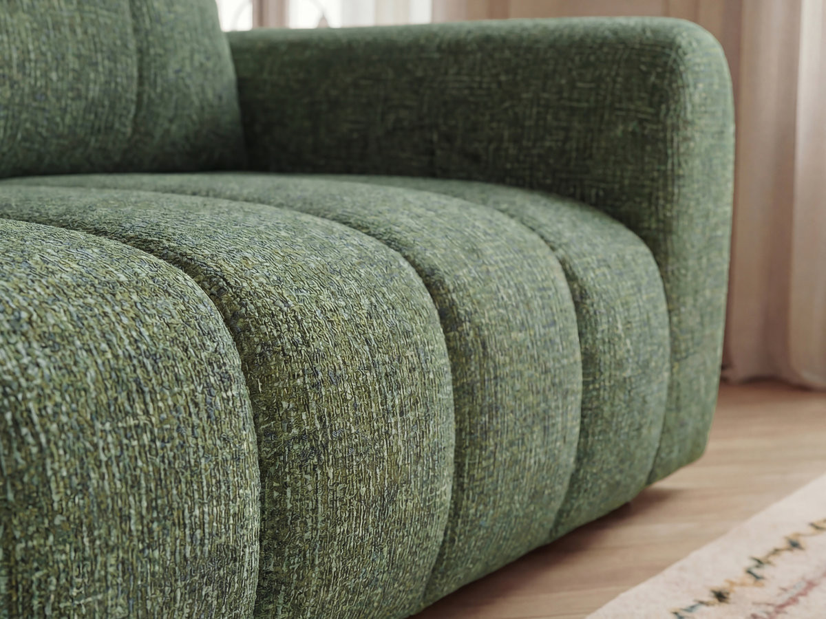 Canapé d'angle fixe NESTY tissu chiné avec pouf