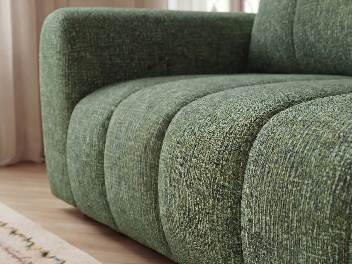 Canapé d'angle fixe NESTY tissu chiné avec pouf