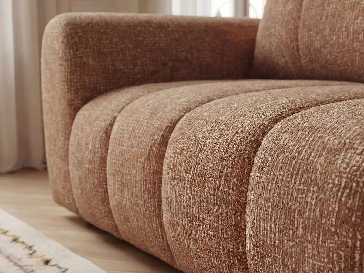 Canapé d'angle fixe NESTY tissu chiné avec pouf