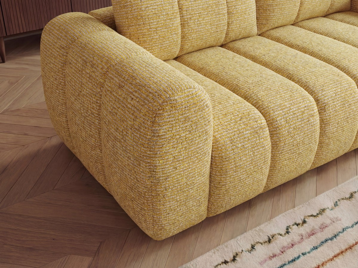 Canapé d'angle fixe NESTY tissu chiné avec pouf