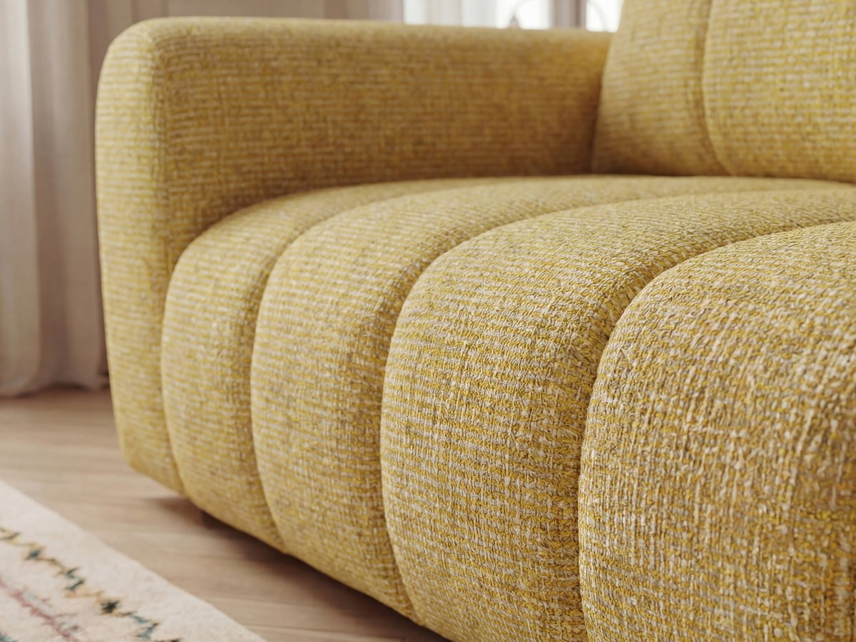 Canapé d'angle fixe NESTY tissu chiné avec pouf