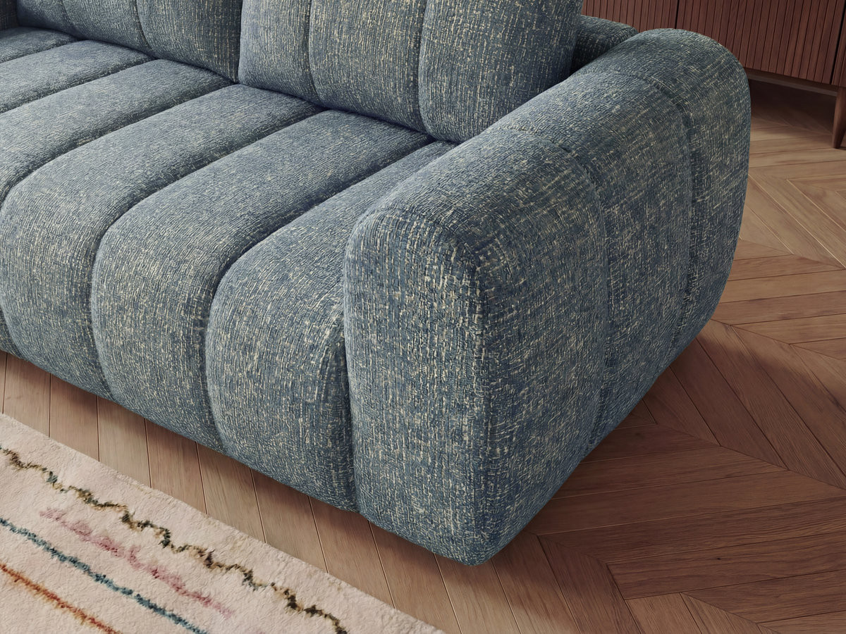 Canapé d'angle fixe NESTY tissu chiné avec pouf