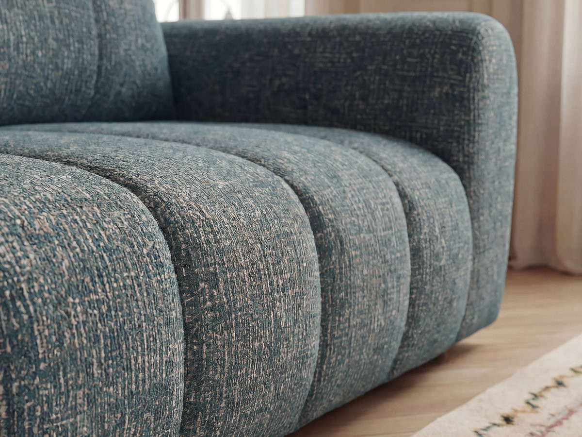 Canapé d'angle fixe NESTY tissu chiné avec pouf